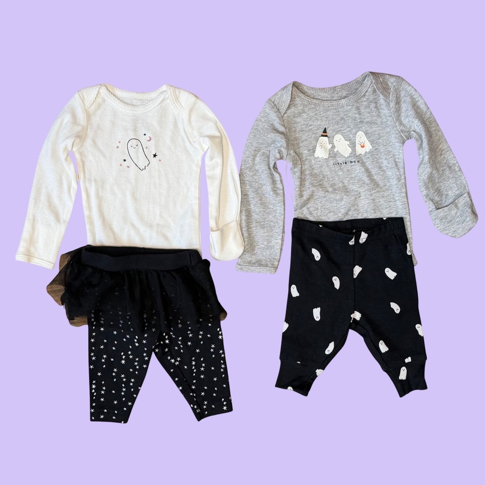 Newborn NB Halloween Cute Ghost Bodysuit & Pants +TuTu Pants Set 4pc NWT Carters
